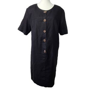 Sweet Jessie Vintage Black 100% Linen Short Sleeve Midi Dress Sz S Neutral